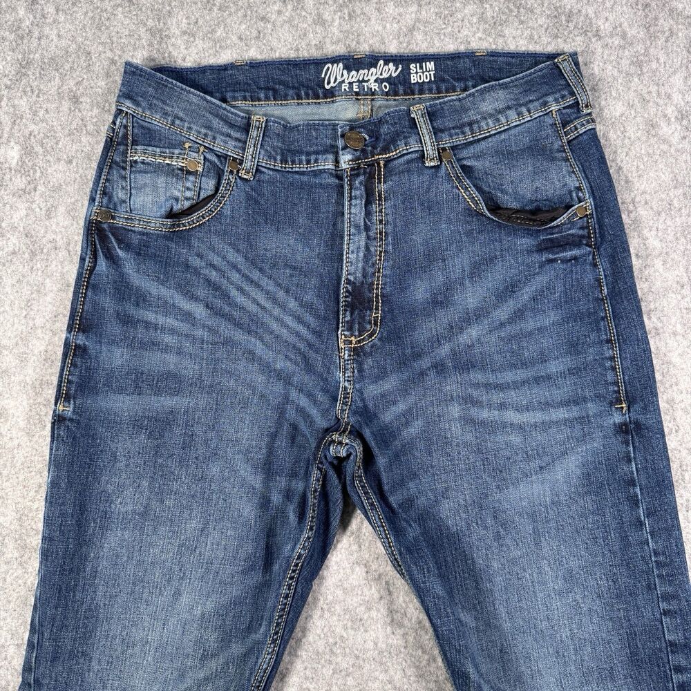 Wrangler Retro Jeans Mens 36X34 Measures 34X32 Blue Slim Boot Western Cowboy - Picture 2 of 10